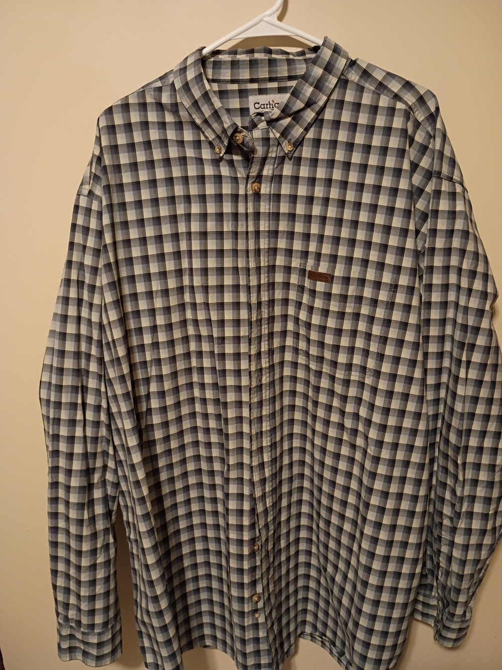 Carhartt Men’s Blue and White Check Button-Down Shirt